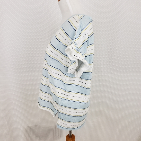 Pilcro Stripe Tee Ruffle Sleeve T Shirt Boho Oversized Blue White Stripe size XS - Picture 5 of 7